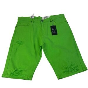 Evolution In Design 38W Neon Green Distressed Denim Shorts NWT